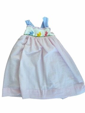 Smockingbird size 6 Smocked Easter Chick Seersucker Dress in Light Pink & Blue